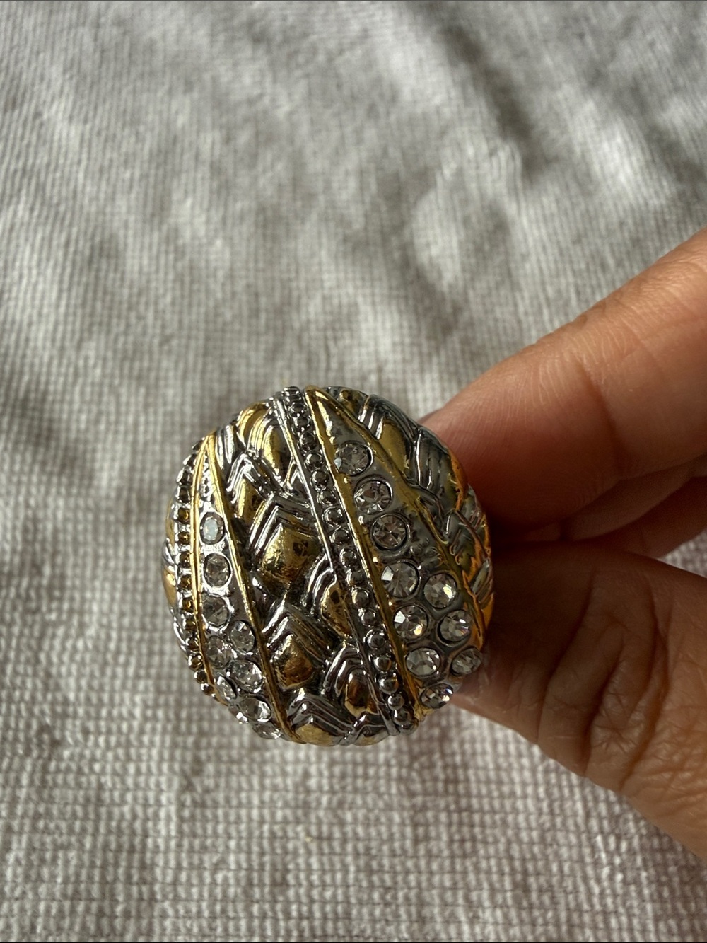 Gold and Silver Tone faux Crystal Statement Ring